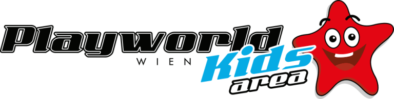 Logo der Playworld Kids Area mit rotem Stern-Maskottchen im laserdance.at Entertainmentcenter im Prater Wien